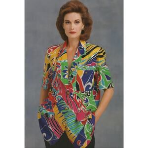 Vintage 80s Escada Size 36 Short Sleeve Blazer Floral Art To Wear Avant-garde J5